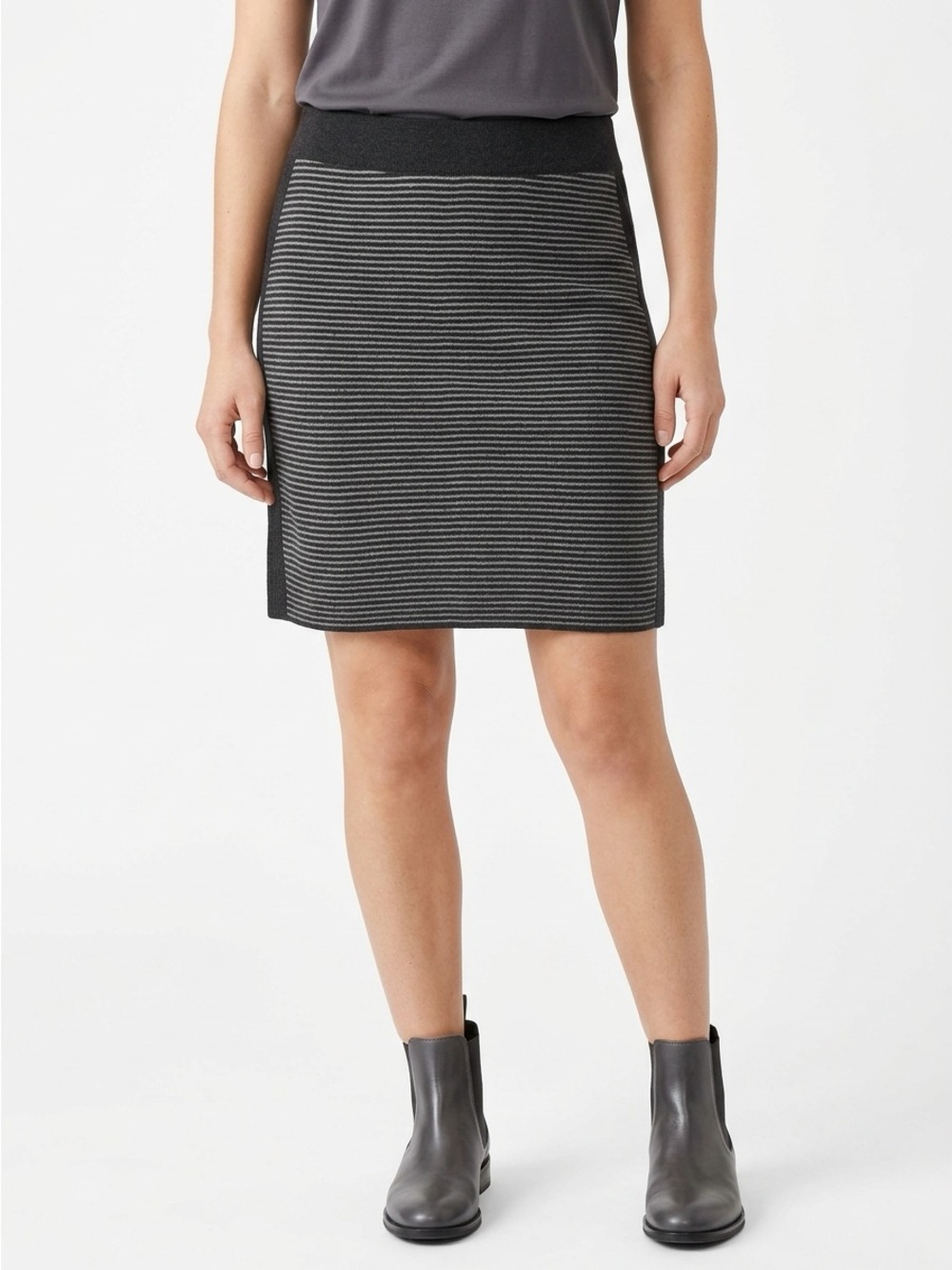 Krimson Klover Mini Skirt Ribbed Striped Merino Wool Charcoal M